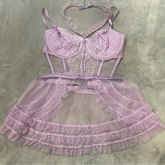 New! Victoria’s Secret Unicorn Mesh High Neck Wicked Apron Babydoll 4186 - Picture 3 of 9